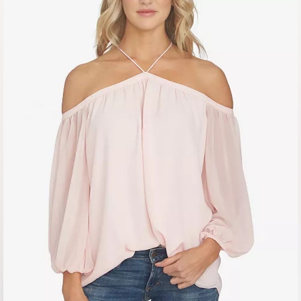 1.State Off-The-Shoulder Halter Neck Blouse NWOT